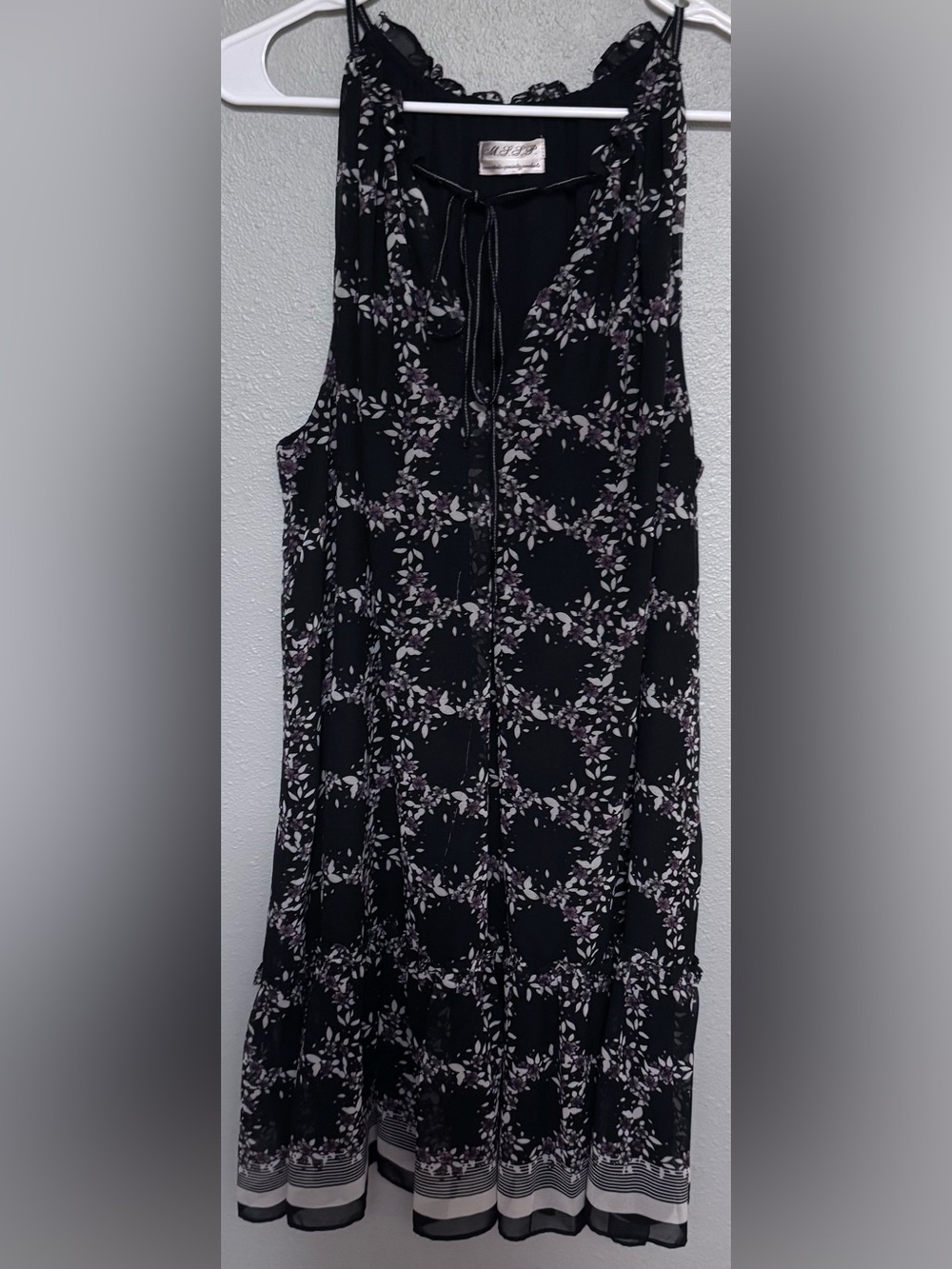 Max Studio Speciality Products Black Midi Dress with Lavender Floral Print